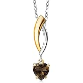 Gem Stone King 925 Silver and 10K Yellow Gold Brown Smoky Quartz Pendant Necklace for Women | 0.44 Cttw | Gemstone Birthstone | Heart Shape 5MM | With 18 Inch Silver Chain