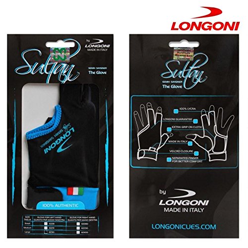 LONGONI SULTAN Billiard Pool Cue GLOVE - for Left hand - Black (Small)