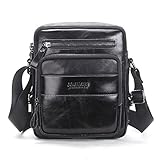 Contacts Genuine Leather Men Messenger Crossbody Shoulder Bag Travel Handbag Black