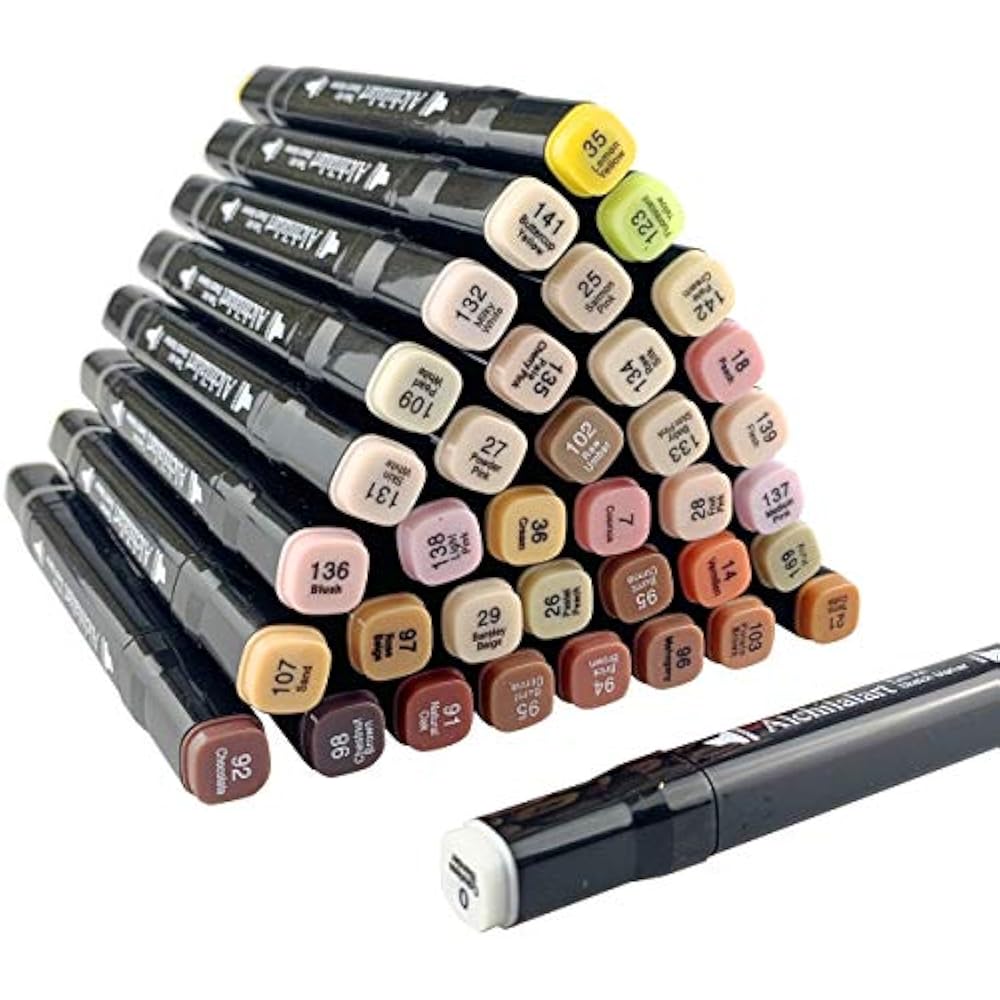 36 Colors Skin Tone Markers Dual Tip Set, Alcohol Based Art Artist