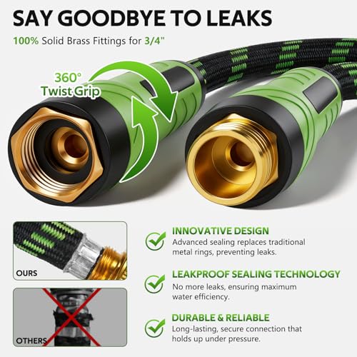 NON-EXPANDABLE Garden Hose 25 FT, Heavy Duty Steel Metal Flexible Water Hose with 10-Function Spray Nozzle, Durable Fabric Skin, No Kinks & Leak-Proof with Upgraded Handle