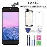 For iPhone 5 Screen Replacement Home Button, Arotech 4.0 inch Full Assembly LCD Display Digitizer Touch Screen Repair Tool Kit Tempered Glass (i5 Black)
