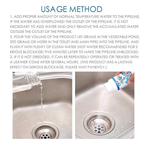Powerful Sink and Drain Cleaner Chemical Powder Agent for Kitchen Toilet Pipe Dredging, Quick Foaming Toilet Cleaner, Hair Grease Clog Remover, Drain Opener (White, 110G)