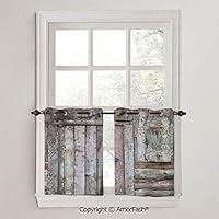 PUTIEN Rustic Printing Curtains for Kitchen Window Drapes with Grommet Top for Small Windows,W42 x L24-Inch,Old Rustic Barn Door Cottage Country Cabin Theme Rural Mystic Entrance of Home Decorative