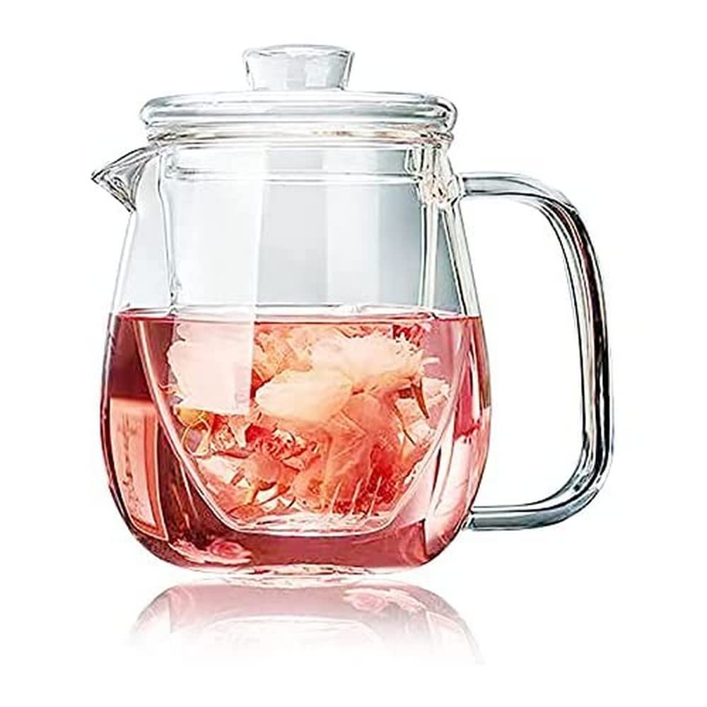 CAPACITEA Clear Glass Teapot with Removable Transparent Infuser, 600ml Borosilicate Teapot for Flowering Tea, Loose Leaf Tea, Hot/Iced Beverage, WG3