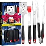 FiveHome BBQ Grill Tools Set 4-Piece,Premium Extra Thick Stainless-Steel Grill Tools With Heat-Resistant Plastic Handle + Gift Box