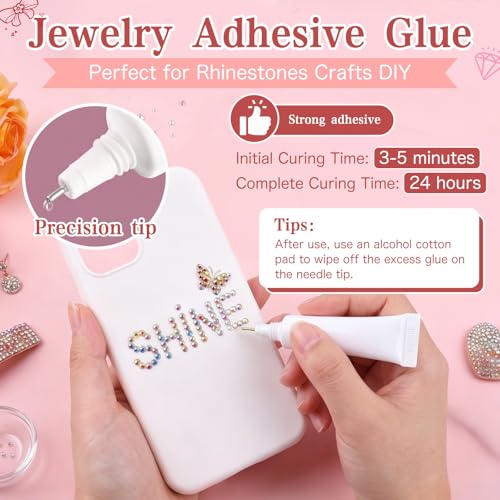 30000Pcs Bedazzling Kit with Glue, 3MM Flatback Rhinestones for Bedazzling with 1 Pack 3D Butterfly Nail Diamonds, Pearls Jewels, Tweezer and Pen, Pencil Sharpener for DIY Crafts