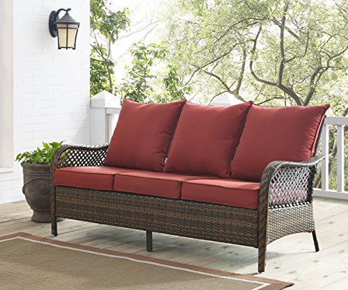 Ulax 3 Seater Seating Outdoor Wicker Patio Sofa with Cushions Brown Wicker Couch