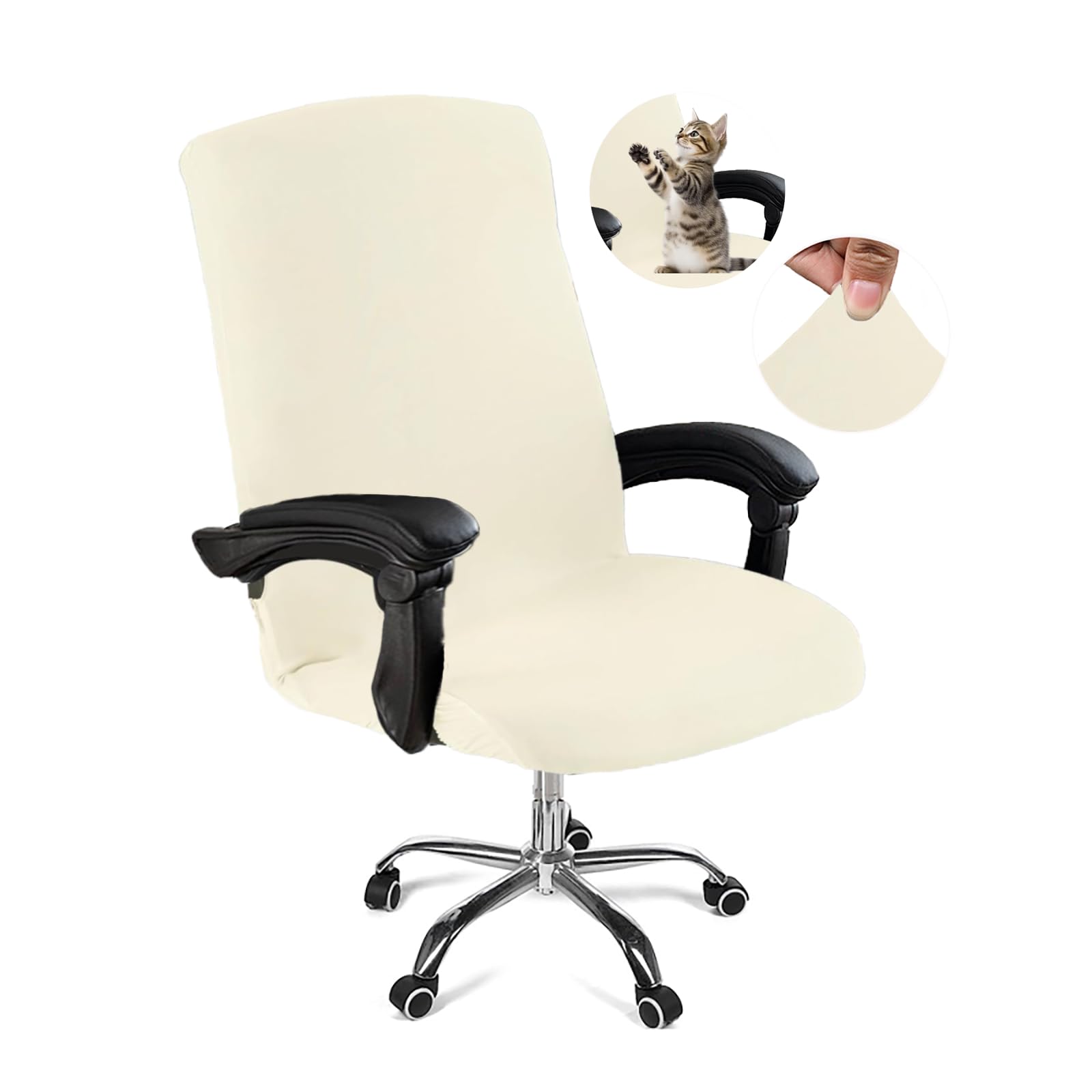 Photo 1 of DVLOL Office Chair Cover,Removable Desk Chair Cover with Zipper,Stretch Anti-dust Universal Rotating Office Seat Slipcover,Washable High Back Computer Seat Protector for Pets (Beige, Large)