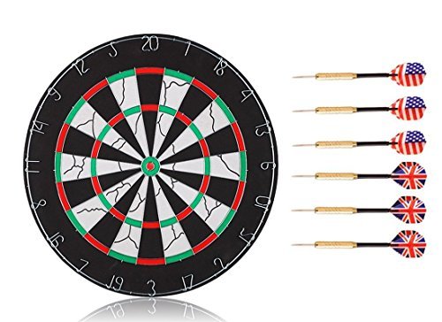 Darius Bristle Dartboard Double-Sided Flocking with 6 Darts Starter Kit, 18 inches