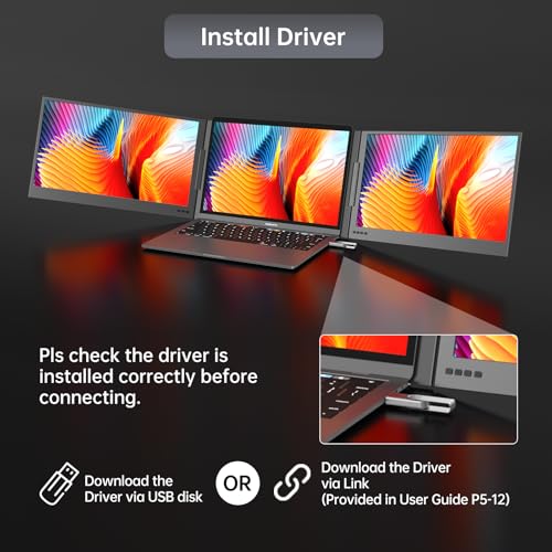 MT-VIKI 15.6 inch Laptop Screen Extender, Portable Triple Monitor for Laptop Only One USB-C Cable Connection,Compatiable with Win/Mac, FHD 1080P, [Included Storage Bag & Driver Needed]