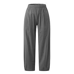 SMIDOW Linen Capri Pants for Women Plus Size