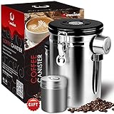 Large Coffee Bean Container with Scoop, Coffee Bag and Travel Jar - Stainless Steel Airtight Storage Canister with Co2 Gas Release and Calendar Wheel
