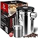 Large Coffee Bean Container with Scoop, Coffee Bag and Travel Jar - Stainless Steel Airtight Storage Canister with Co2 Gas Release and Calendar Wheel