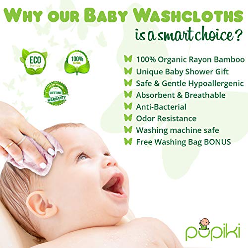 Pupiki Premium Baby Washcloths 6 Ultra-Soft Hypoallergenic 100% Organic Bamboo from Rayon Fiber Baby Bath Washcloth Face Towels Absorbent 10X10 Newborn Towel Pack Unisex Baby Shower Gift White & Pink