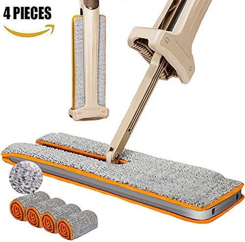 Professional Double Sided 360 Mop Easy Self Wringing Squeeze Flat Floor Wet &amp; Dry Microfiber Cloth lazy Slippers ,Stainless Steel Handle Bathroom, Kitchen, Wall, Tile and Hardwood Floor（2 Cloths &amp; 2 C