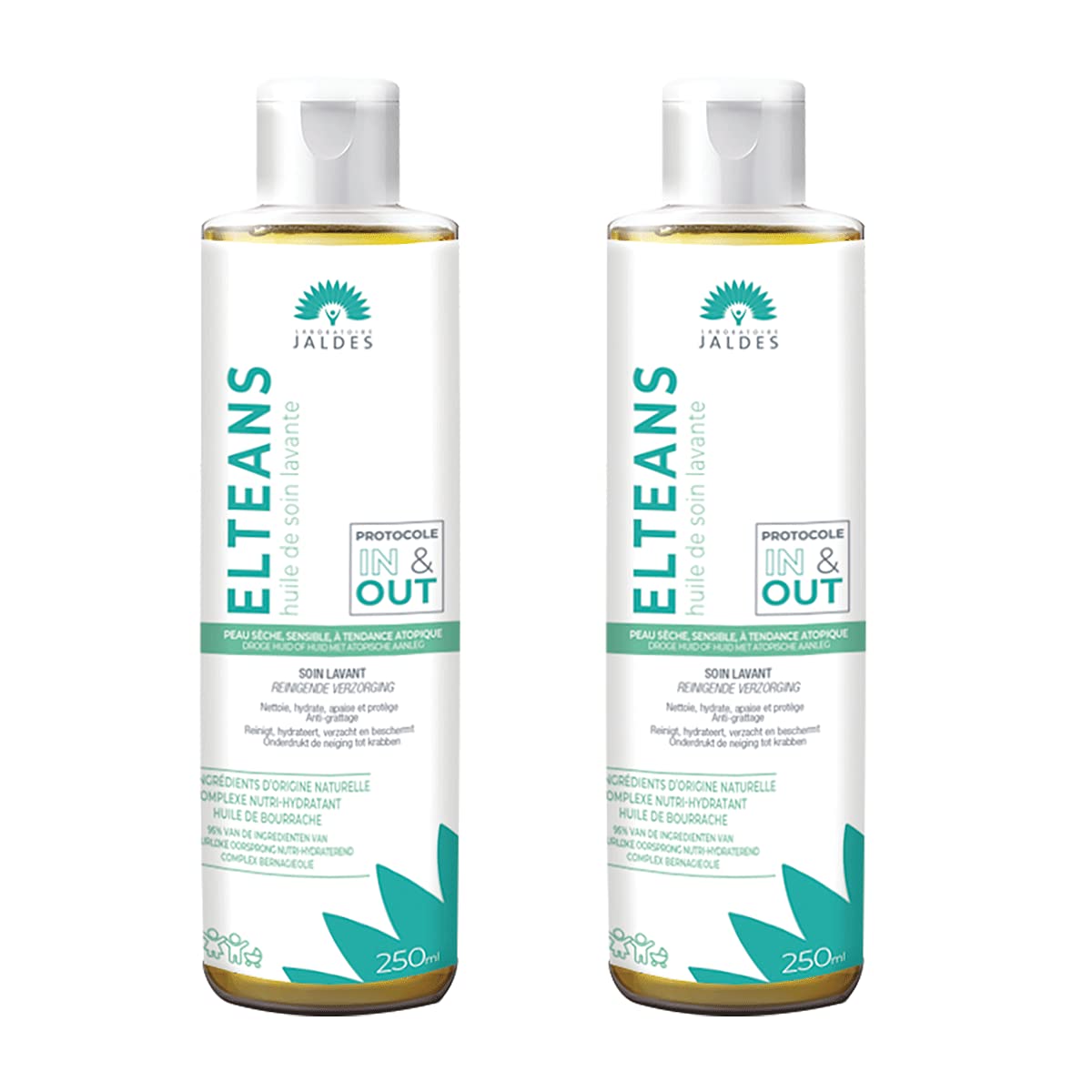 Elteans Cleansing Care Oil for Dry and Sensitive Skin Cleans, Moisturises and Soothes Set of 2 250 ml Bottle