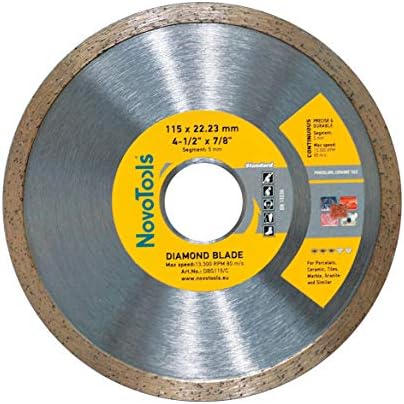 NOVOTOOLS Diamond Continuous (Tile) Blade 115 x 22.2mm - Universal Cutting Diamond Disc for Angle Grinder for All Types of Ceramic Tiles, Porcelains