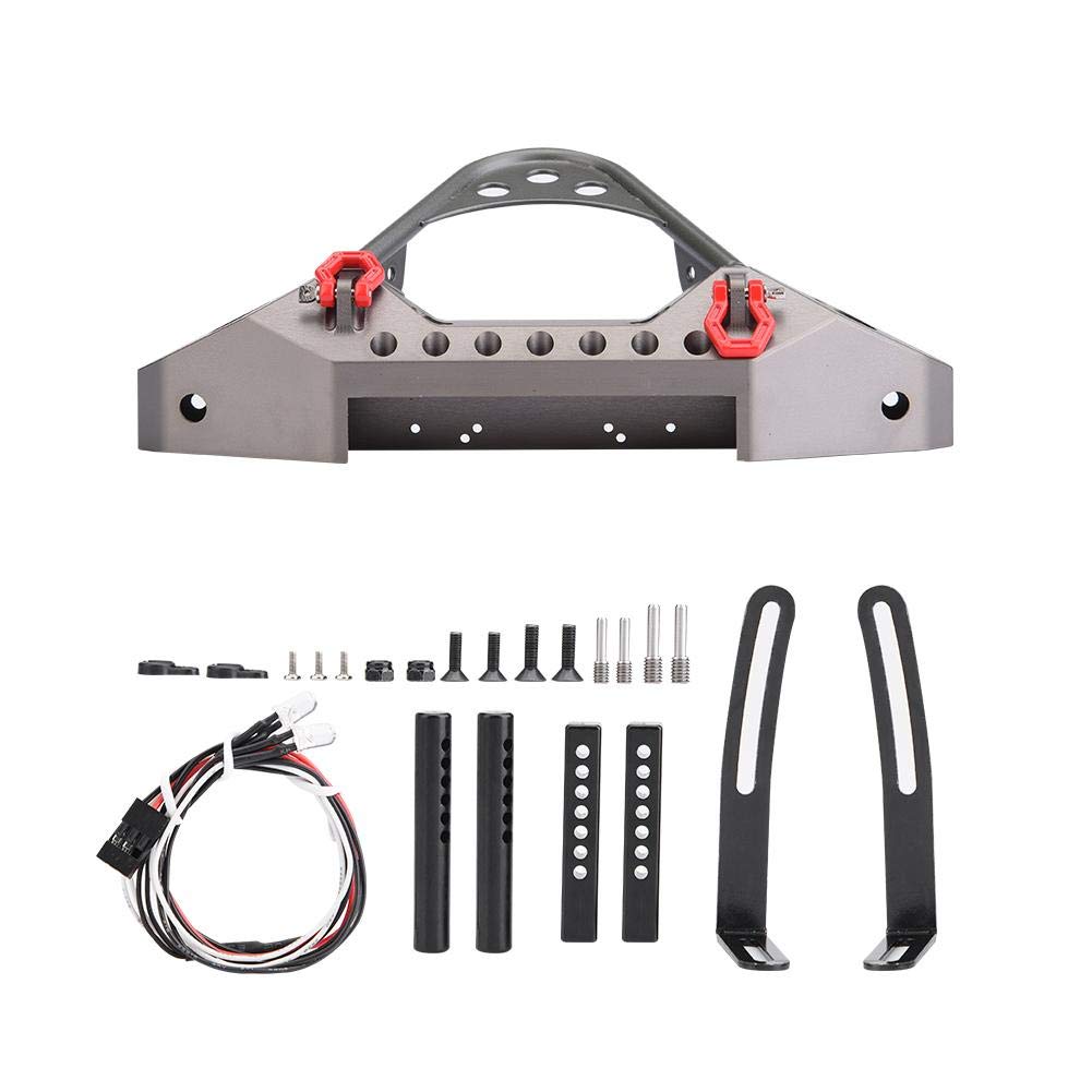 RC Crawler Car Front Bumper, RC Car Metal Bumper With 2 LED Lights for 1/10 Scale Cars Accessory(Titanium Color