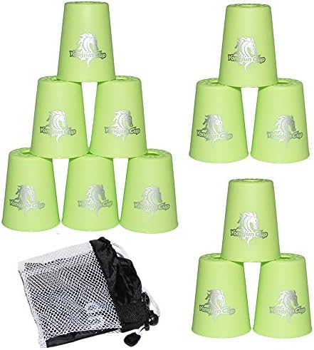 Amhii Quick Stack Cups Set of 12 with Quick Release Stem - Sports Stacking Cups Speed Training (Green)