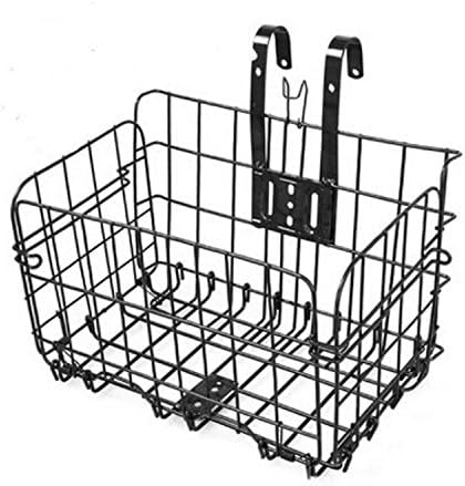 Folding Rear Bike Basket Bicycle Front Handlebar Storage Rear Hanging Road Bike Lift Off Basket Cargo Rack For Mountain Bike (Thicker Black)