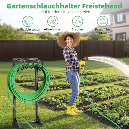 iRhodesy Garden Hose Holder Freestanding 43 Inch Heavy Duty Free Standing Water Hose Holder with 4 Spikes Garden Hose Holder for Up to 45m Hose for Garden Lawn Patio