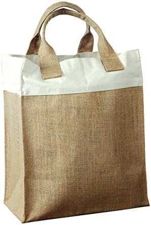 Two Tone Natural with Natural Jute Bag with Cotton Trim and Jute Handles - 11"W x 13"H x 7" Bottom Gusset - CarryGreen Bags
