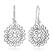 925 Sterling Silver Open Filigree Mandala Heart Lotus Flower Dangle Hook Earrings 1.18