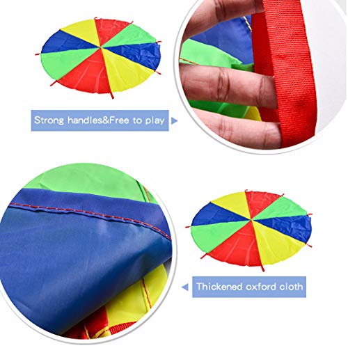 HAPPYMATY Kids Play Parachute Toy - 6 Foot with 8 Handles Rainbow Umbrella Parachute for Outdoor & Indoor Game,Kids Cooperation Group Exercise Play Parachute Toy