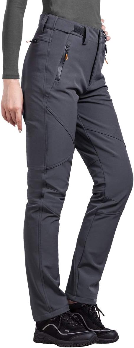 FREE SOLDIER Women's Outdoor Water Resistant Fleece Lined Softshell Pants Windproof Breathable Lightweight Hiking Cargo Pants : Clothing