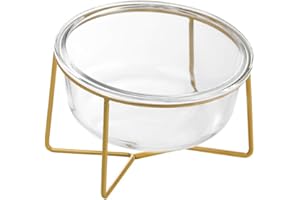 HCHLQLZ Small Glass Tilted Elevated Cat Dog Bowl Raised Cat Food Water Bowl Dish Pet Comfort Feeding Bowls with Gold Iron Stand