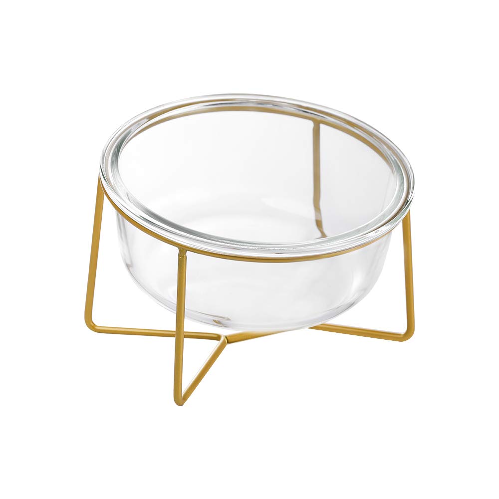 Photo 1 of Small Glass Tilted Elevated Cat Dog Bowl Raised Cat Food Water Bowl Dish Pet Comfort Feeding Bowls with Gold Iron Stand