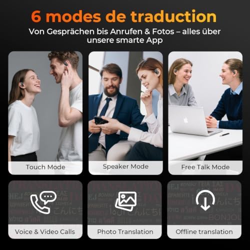 KI Übersetzer Kopfhörer, 3-in-1 Bluetooth 5.3 Sprachübersetzer Ohrhörer mit 150 Sprachen, KI-gestützte Übersetzung, Mehrere Modi für Reisen, Business & Lernen