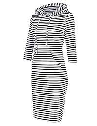 MISSKY vestido con capucha, informal, sudadera, con bolsillo, rayado, pulóver, para dama