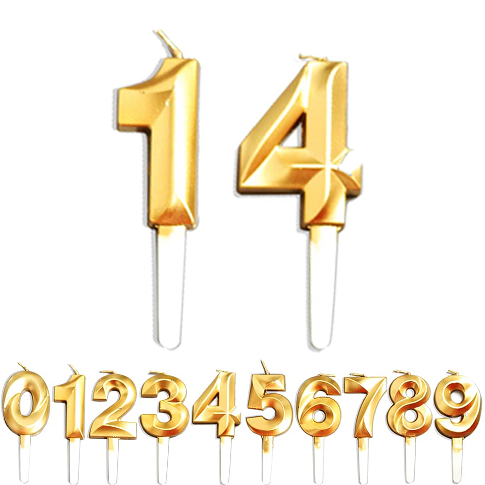 Birthday Candles, 14th/41th/1th/4th Birthday Cake Candles, Cake Decoration for Birthday Party Wedding Anniversary Graduation Party Supplies (Gold, Number 1&4)