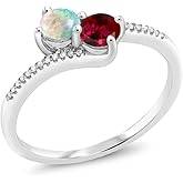 Gem Stone King 10K White Gold Forever United 2 Stone White Simulated Opal and Red Created Ruby and Diamond Engagement Ring For Women (0.67 Cttw, Round)