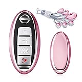MODIPIM Keyless Entry Remote Cases Key Fob Cover with Diamond Tassel Keychain Soft TPU Holder Shell for Nissan Rogue Altima Maxima Qashqai Sylphy Sentra Versa 2/3/4/5-Buttons Color Pink