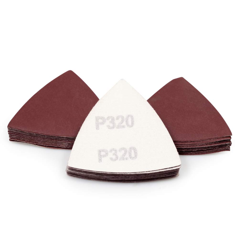 SPEEDWOX 30 Pcs Hook and Loop Triangle Sandpaper 320 Grit 80mm 3-1/8 Inches for Oscillating Multi Tool Detail Sander Sanding Discs Triangle Sanding Pads — image 1