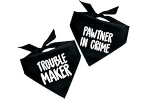 TEES & TAILS Pawtner in Crime & Trouble Maker Dog Bandana Set (2 Pack - Black, OS 577 578)