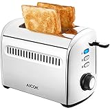 Aicok Toaster, 2-Slice Toaster Stainless Steel Toaster with Removable Crumb Tray, Extra-Wide Slots, 7 Setting Shade Selectors, 850W, Silver