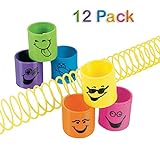 Kicko Plastic Mini Goofy Smile Face Springs - 12 Pack - 1.375 Inches - Assorted Colored Funny Faces Magic Coil Springs - for Kids, Party Favors, Bag Stuffers, Toys, Prizes