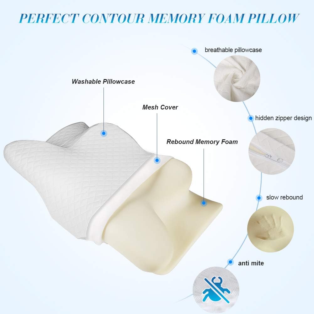 HOKEKI Memory Foam Pillow,Cervical Support Pillow for Side Sleepers,Orthopedic Contour Pillow for Neck Pain,Ergonomic Bed Pillows for Sleeping,Posture Pillow for Back and Stomach Sleep,with Pillowcase: Home & Kitchen