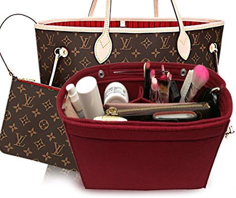 Danslove Felt Fabric Purse Handbag Organizer Bag - MultiPocket Insert Bag Vine Red XL