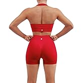 SUUKSESS Women Seamless Ribbed Workout Set Backless Sports Bra Booty Biker Short