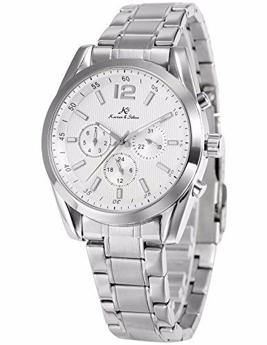 KS Imperial series Mens Automatic Mechanical Day Date Silver Stainless Steel Band Wrist Watch KS186