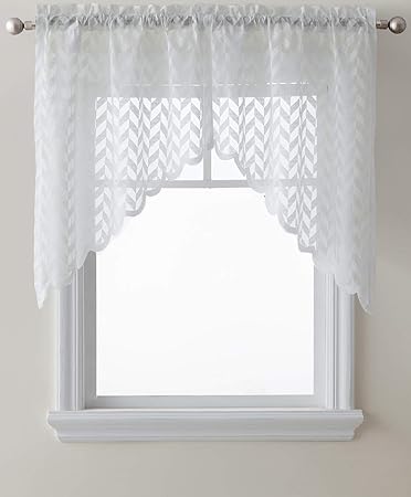 White Swag Valance Semi Sheer Short Curtains Kitchen Casual Weave Cafe Curtains Half Window ...