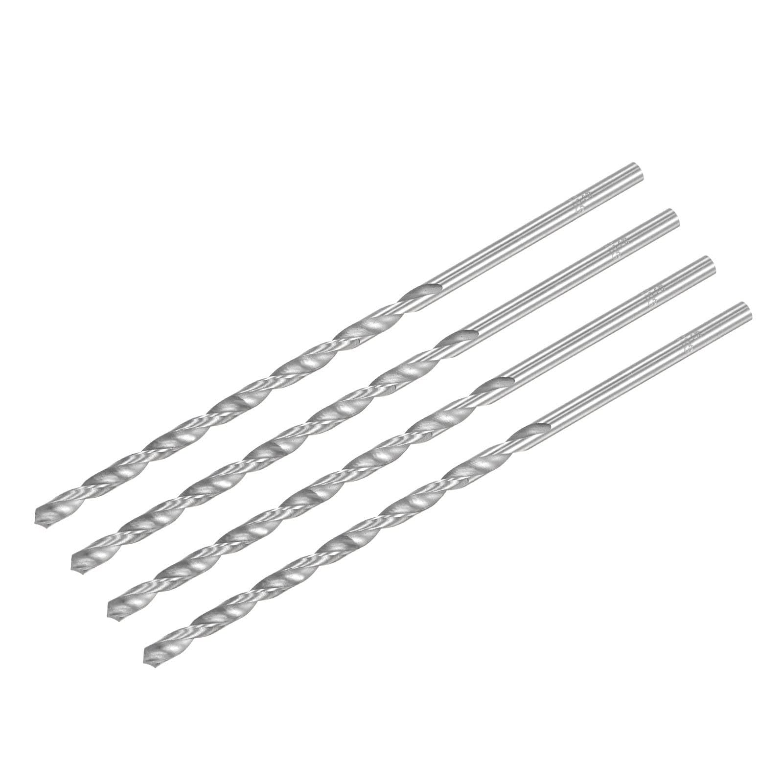 TA-VIGOR 4Pcs 5mm Extra Long Twist Drill Bits, 160mm Length High-Speed Steel HSS Straight Shank Spiral Drill Bits for Wood Metal Aluminum Plastic