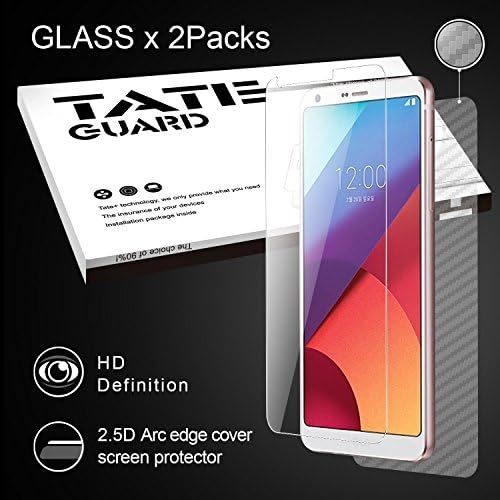 [2 Pack HD Glass Protector] LG G6 Screen Protector,Tateguard Tempered Glass Screen Cover [Bubble Free] [ High Definition] [Anti Scratches] [A Full Coverage Carbon Fiber Back Film ]