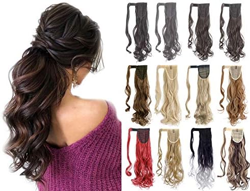 Hebelin 18" 24" Wrap Ponytail Extension Natural Curly Straight Ponytail Hairpiece Black Brown Blonde Wigs with Drawstring
