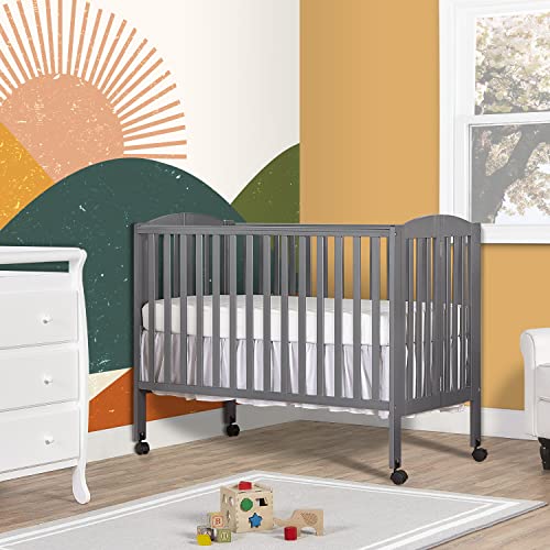 Dream On Me Full Size 2in1 Folding Stationary Side Crib in Steel Grey